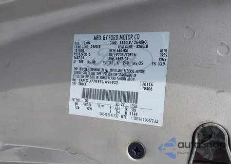 2005 Ford Explorer Sport Trac Adrenalin/Xls/Xlt из США, поврежденный, VIN 1FMDU77K95UA94932